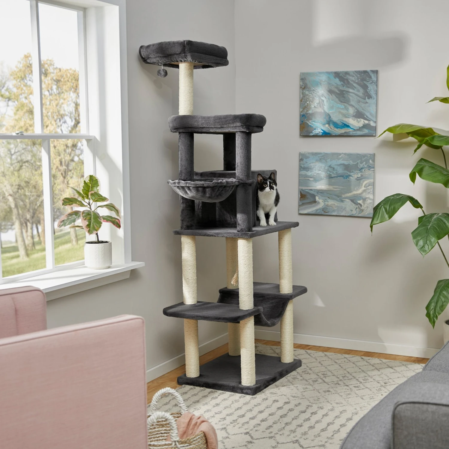 Frisco 73-in Cat Tree With Hammock, Condo, Lounge Basket, Top Perch & Bed 3 Frisco 73-in Cat Tree With Hammock, Condo, Lounge Basket, Top Perch & Bed