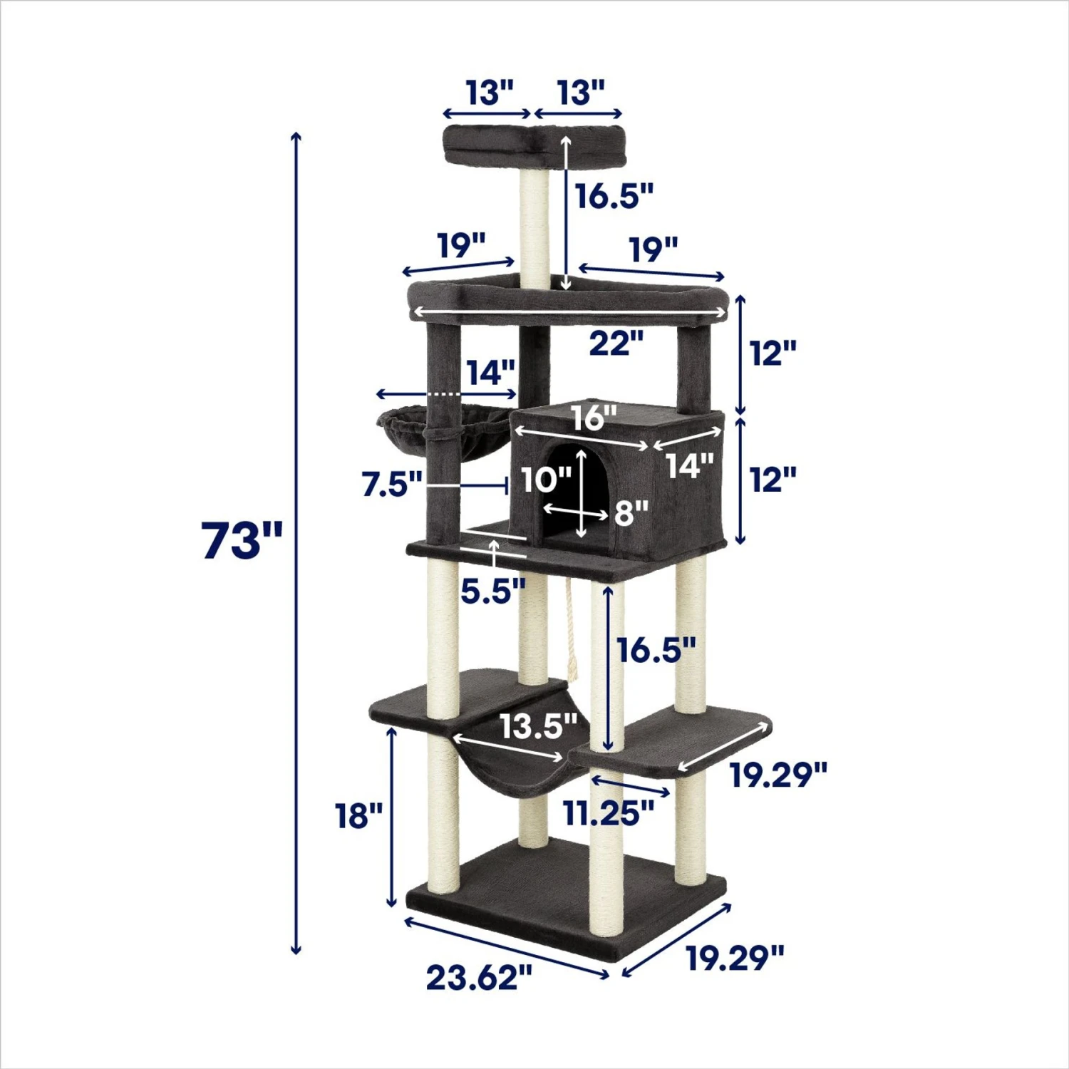 Frisco 73-in Cat Tree With Hammock, Condo, Lounge Basket, Top Perch & Bed 4 Frisco 73-in Cat Tree With Hammock, Condo, Lounge Basket, Top Perch & Bed - Image 2