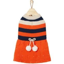 Frisco Pom Pom Bow Striped Dog & Cat Sweater Dress -Frisco Sales Store 223722 PT3. AC SS1800 V1599501054