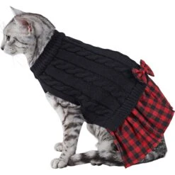 Frisco Plaid Cable Knit Dog & Cat Sweater Dress