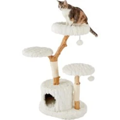 Frisco Natural Wood Modern Cat Tree With Toy, Ivory, Large -Frisco Sales Store 236563 PT2. AC SS1800 V1615987336