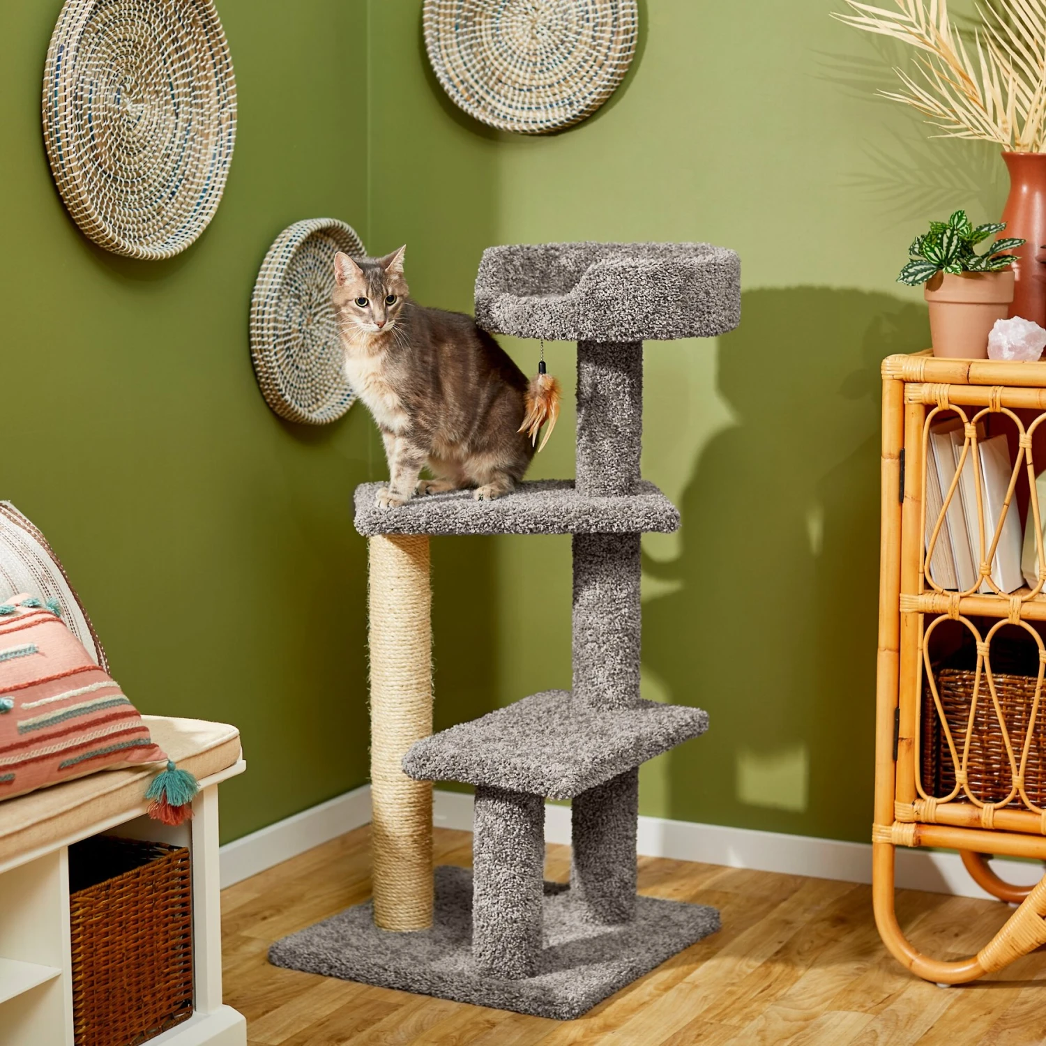 Frisco 41.5-in Real Carpet Wooden Cat Tree 3 Frisco 41.5-in Real Carpet Wooden Cat Tree