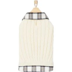 Frisco Cream Cable Knit Dog & Cat Sweater, White/Red Plaid -Frisco Sales Store 268057 PT4. AC SS1800 V1628740041