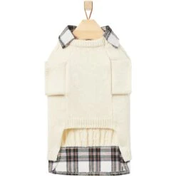 Frisco Cream Cable Knit Dog & Cat Sweater, White/Red Plaid -Frisco Sales Store 268057 PT5. AC SS1800 V1628739996