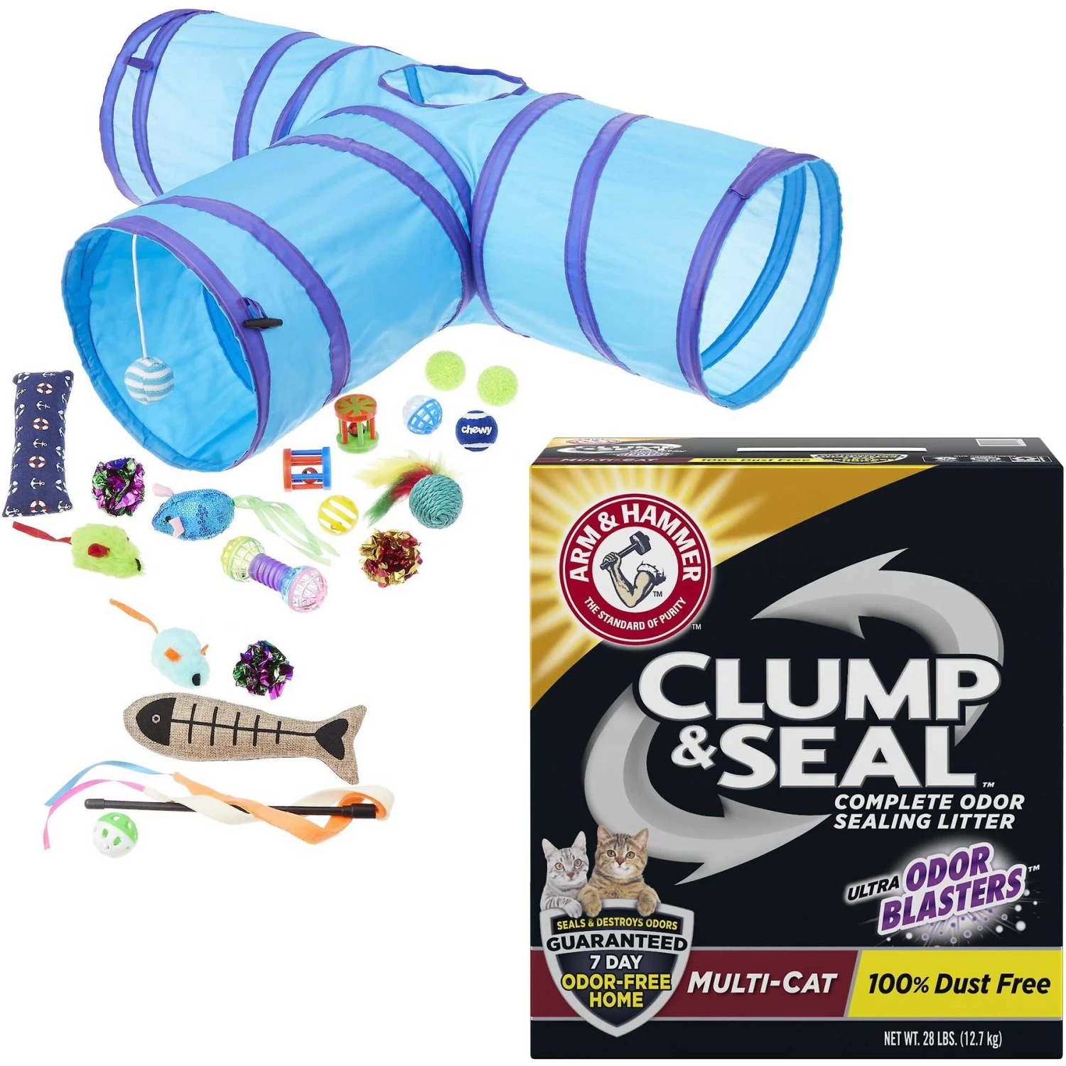 Frisco Plush, Teaser, Ball & Tri-Tunnel Variety Pack Cat Toy With Catnip, 20 Count & Arm & Hammer Litter Clump & Seal Multi-Cat Scented Clumping Clay Cat Litter 3 Frisco Plush, Teaser, Ball & Tri-Tunnel Variety Pack Cat Toy With Catnip, 20 Count & Arm & Hammer Litter Clump & Seal Multi-Cat Scented Clumping Clay Cat Litter