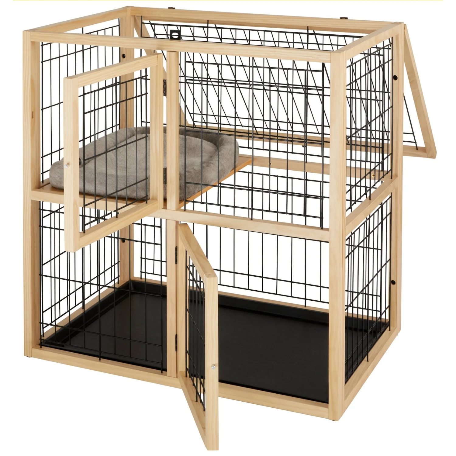 Frisco Collapsible Wood & Wire Cat Cage Playpen, 2 Level 5 Frisco Collapsible Wood & Wire Cat Cage Playpen, 2 Level - Image 3
