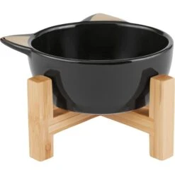 Frisco Cat Face Elevated Bamboo Non-Skid Ceramic Cat Bowl, Black, 1 Cups -Frisco Sales Store 363383 PT3. AC SS1800 V1657657267