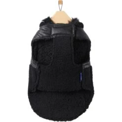 Frisco Medium Weight Faux Leather Dog & Cat Parka With Faux Fur Trimmed Hood, Black -Frisco Sales Store 719798 PT4. AC SS1800 V1692978852
