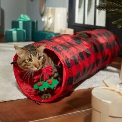 Frisco Holiday Buffalo Plaid Foldable Play Tunnel Cat Toy With Catnip & Frisco Holiday Festive Red Variety Pack Gift Box Cat Toy With Catnip, 14 Count -Frisco Sales Store 986262 PT4. AC SS1800 V1698258115